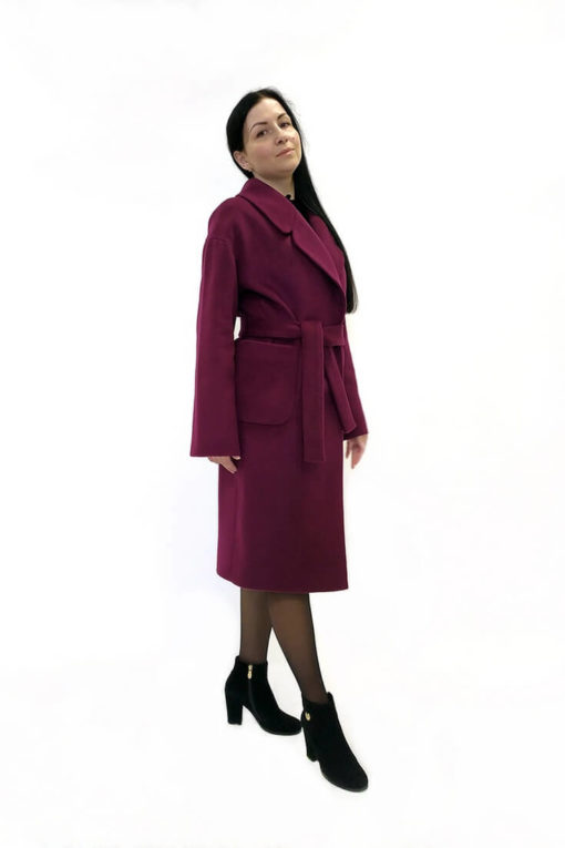 Женское шерстяное пальто Доминика бордовое