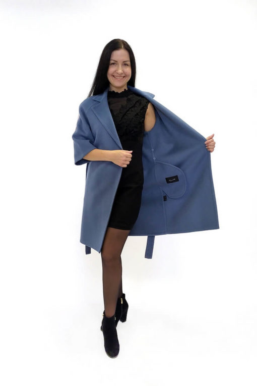 Голубое пальто из двусторонней ткани без подкладки Вена