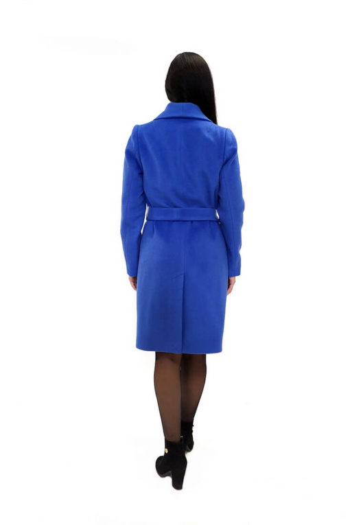 Женское шерстяное голубое пальто Юстина сзади