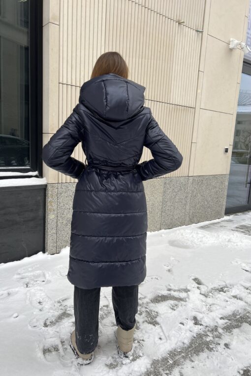 Пальто Тамара черное с накладным карманом и капюшоном (2)